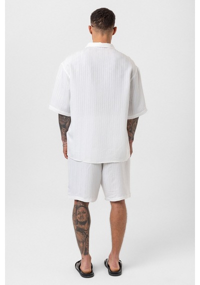 Oversize Modal Kumaş Şort Gömlek Takım Beyaz