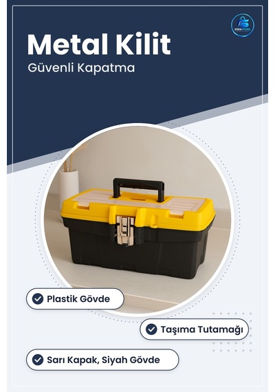 Takım Çantası Plastik Gövdeli Metal Kilitli Kulplu Alet Kutusu Sa