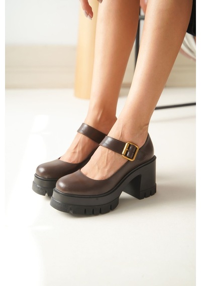 Nvl-1006 Kahverengi Günlük Yüksek Topuklu Platform Loafer Kadın Ayakkabı Kahverengi