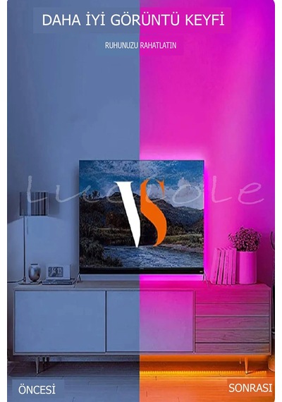 Tv Arkası Yatak Çocuk Odası Mutfak Salon Rgb Şerit Led Uzaktan Kumandalı Tak Çalıştır 3 Metre