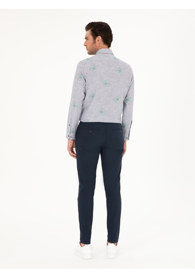 Cacharel Lacivert Slim Fit Beli Bağcıklı Kanvas Pantolon