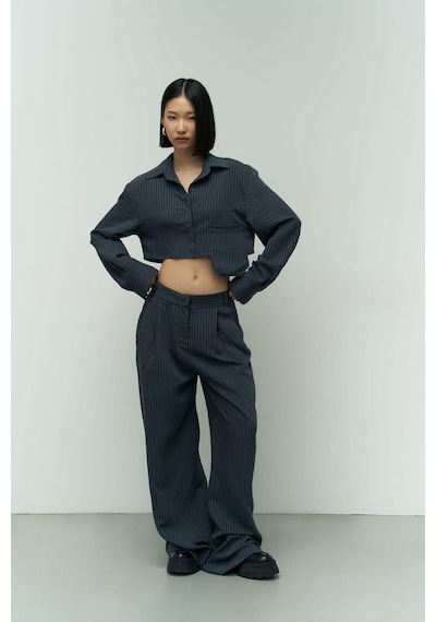 Mai Collection Mai Studios Co. Valente Lacivert Crop Gömlek Pantolon Takım Lacivert