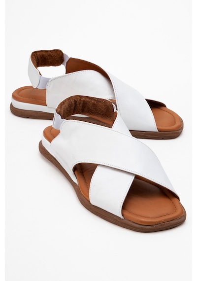 Luvishoes 706 Hakıkı Derı Beyaz Cılt Kadın Sandalet Beyaz