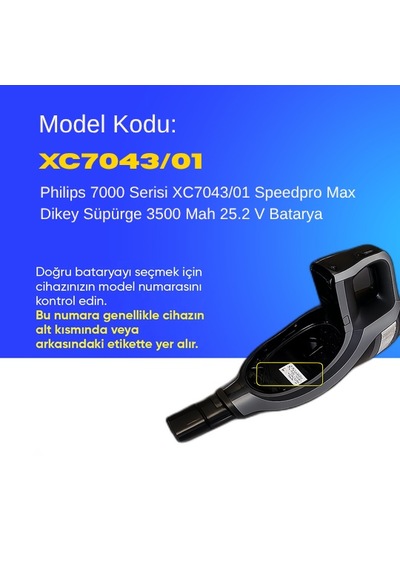 Philips 7000 Serisi Xc7043/01 Speedpro Max Dikey Süpürge 3500 Mah 25.2 V Batarya  Uyumlu Uzun Ömürlü, Maksimum Performans Pil
