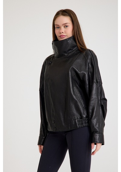 Oversize Bayan Deri Ceket Kısa Vb-22-bk-2847-24114 Siyah