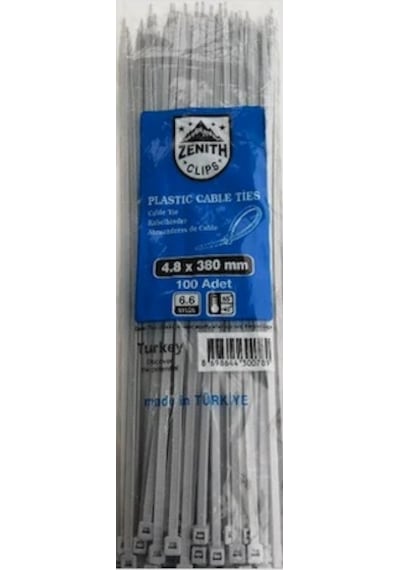 Zenith Plastik Cırt Kelepçe 4.8X380 Gri 100 Ad - Kablo Bağı Gri
