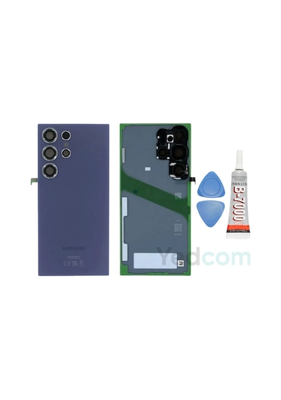 Samsung S24 Ultra Titanyum Mor Uyumlu Kamera Camlı Arka Cam Batarya Pil Kapağı Telefon Arka Kapak Gri