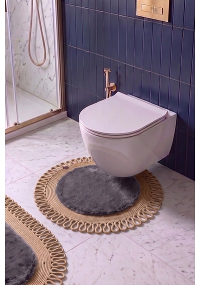 Banyo Paspası Takımı 60x100+60x60 Cm Dış Trikot Antrasit Gri & Camel