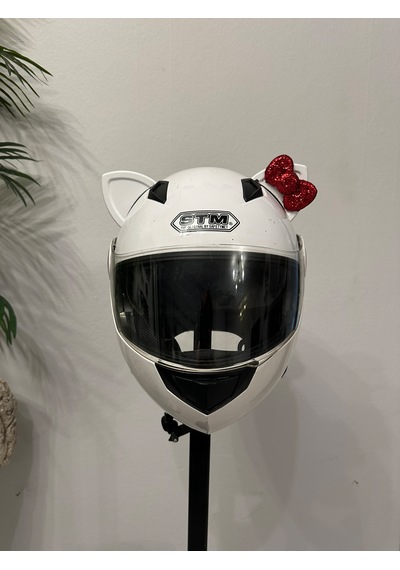 Motor & Motosiklet Kırmızı Fiyonklu Beyaz Kedi Kulak Kask Dış Aksesuarı Diğer