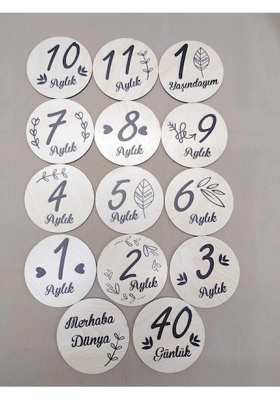 12 Aylık Plak Seti Ahşap Bebek Fotoğraf Kartları, Ilklerim Seti, Anı Kartları,hobbeb003,1 Yaş