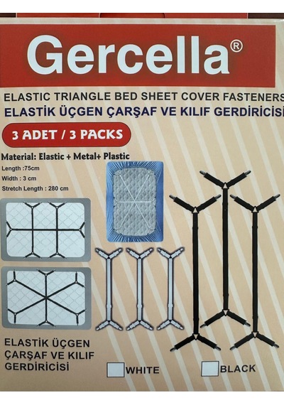 Elastik Üçgen Çarşaf Ve Kılıf Gerdiricisi Ve Çarşaf Tutucusu Uzun Tip Siyah Siyah