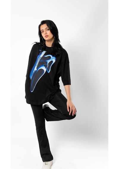 Startmore Mask Baskılı Beyaz Unisex Oversize Siyah