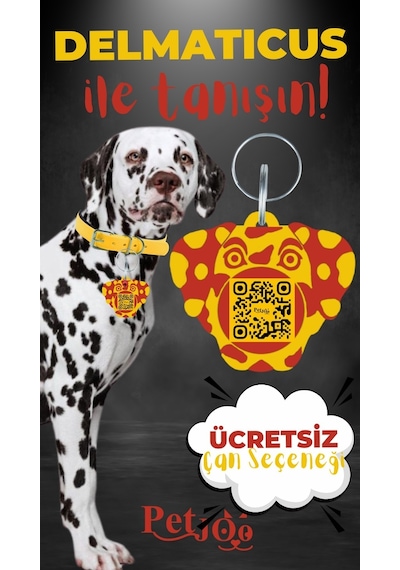 Petjoo 28.Delmaticus Kırmızı-Sarı Qr'lı Köpek Künyesi
