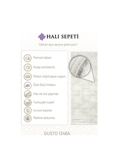 Halı Sepeti Duru Serisi 1346a Gri-krem Modern Desenli Makine Halısı Yumuşak Dokulu Hav Salon Halısı Gri - Krem