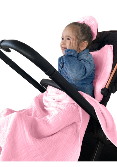 Joyous Mom Kids Bürümcük Müslin Bebek Çocuk Uyku Seti Puset Örtü Pembe