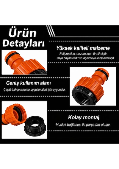 1/2" Hortum Musluk Bağlantı Adaptörü 2 Adet + 1/2-3/4" Musluk Adaptörü Bahçe Sulama Aparatı 1
