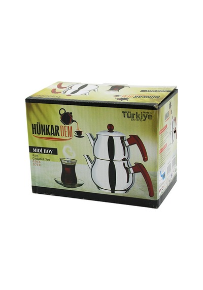 Midi Boy Çelik Çaydanlık Seti - Kendinden Süzgeçli Renkli Bakalit Kulplu 0.5l/0.75l Sarı