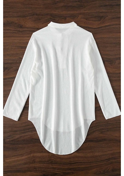 Angelsin Gömlek Görünümlü Likralı Plaj Elbisesi Pareo Cover Up Kimono Beyaz