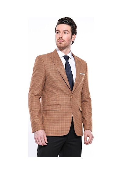 Kendinden Desenli Turuncu Slim Fit Ceket Wessi 001