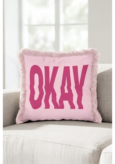 Okay Dekoratif Yazılı Saçaklı Yastık Kılıfı - Retro Slogan Fuşya Krem Püsküllü Kırlent Kılıfı Yalın Sahil Nektar Okay Dekoratif Yazılı Saçaklı Yastık Kılıfı - Retro Slogan Fuşya Krem Püsküllü Kırlent Kılıfı Yalın Sahil Nektar