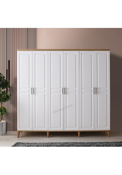 GüneyStore Komple Mdf Sport 6 Kapaklı Atlantik Beyaz - Çam Gardırop