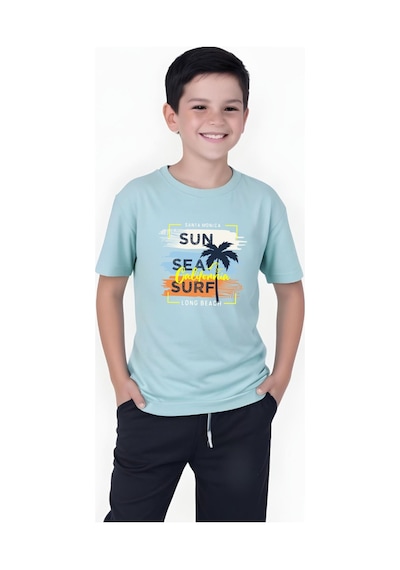 Panios Kids California Sun Baskılı Erkek Çocuk Kısa Kollu Yuvarlak Yaka T-shirt Mint Yeşili
