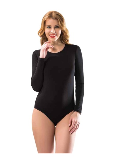 Berrak Uzun Kollu Zıbın Çıtçıtlı Body Siyah