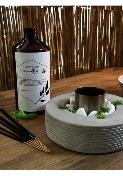 Dekoratif Bio-fire V2 Beton Masaüstü Şömine + 1 Lt Bio-ethanol Yakıt