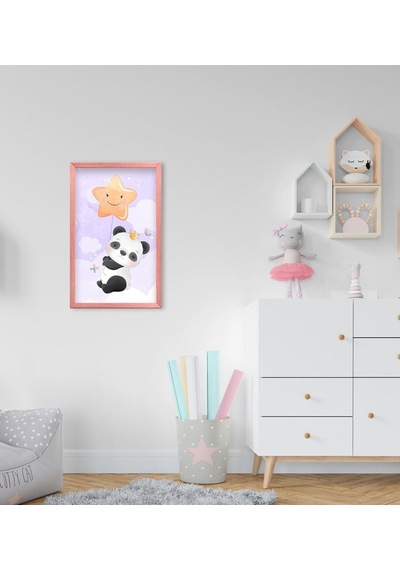 Bk Home Tatlı Panda Tasarımlı Dekoratif Pembe Ahşap Çerçeveli Çoc (495493956)