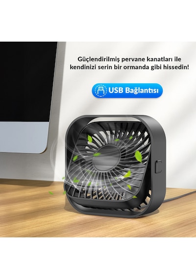 Warmco K51 Masaüstü Vantilatör 3 Kademeli 360 Döner Başlıklı Usb Kablolu Soğutucu Fan Siyah