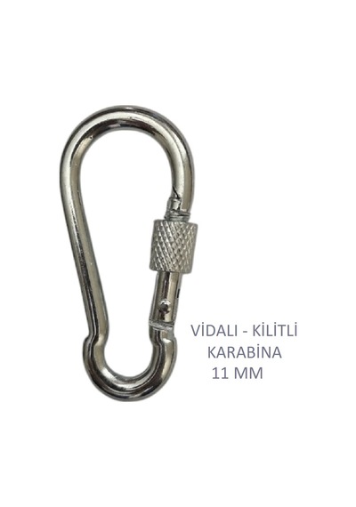 Galvanizli Vidalı Kilitli Karabina, 11 Mm, Askı, Çengel, Kanca, Anahtarlık 4 Adet