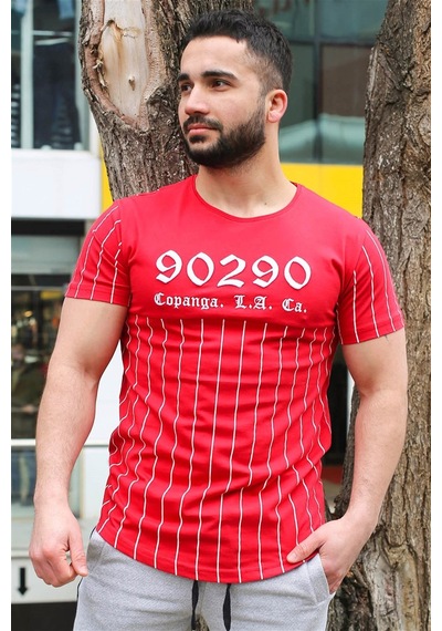 Madmext Madmext Bisiklet Yaka Çizgi Detaylı Kırmızı Tişört 2863-kırmızı Kırmızı