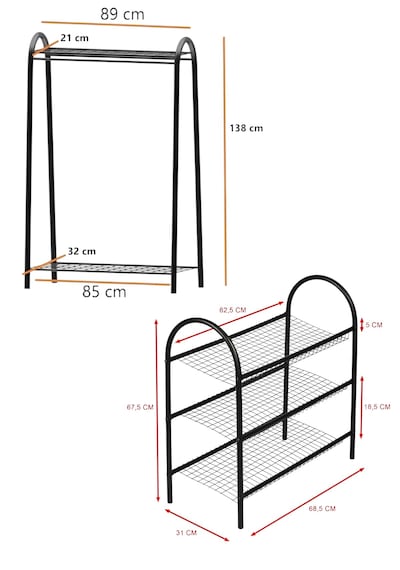 Metal Siyah Elbise Askılığı Ve Ayakkabılık 2 Li Set Siyah