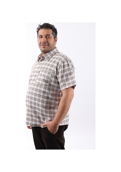 Tousus Kısa Kol Ekose Pamuklu Erkek Gömlek Kk-8063-tss Bej