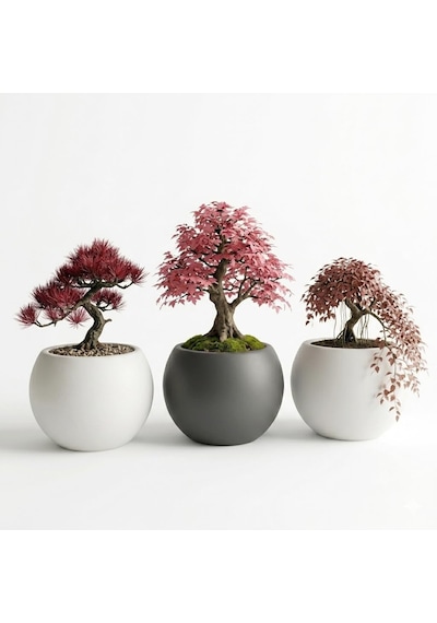 Ayrex Zevli Japandi Tarzı Modern Küre Saksı 3'lü Set - Su Sızdırmaz Dekoratif Salon Ve Balkon Saksısı Hediyelik Diğer 01237248