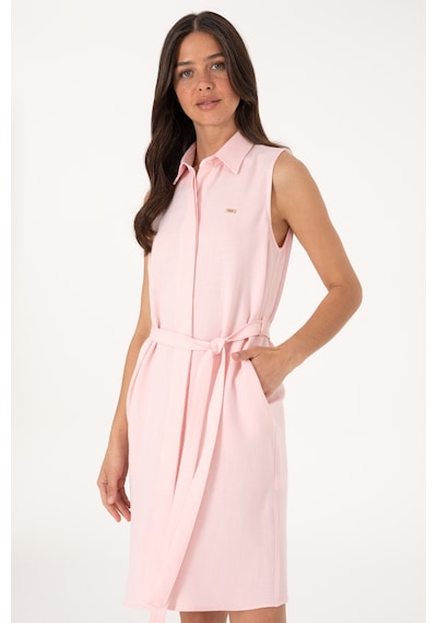 U.S. Polo Assn. Kadın Açık Pembe Kemerli Mini Boy Dokuma Elbise 50306644-VR078
