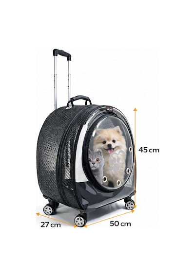 Jumbo Fileli Tekerlekli Kedi Köpek Taşıma Çantası 45 X 50 X 27 Cm Siyah 15 Kg
