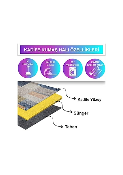 Anelia Desenli Kadife Pamuk Tabanlı Yıkanabilen Kaydırmaz Antibakteriyel Salon Halısı 60x190 Diğer