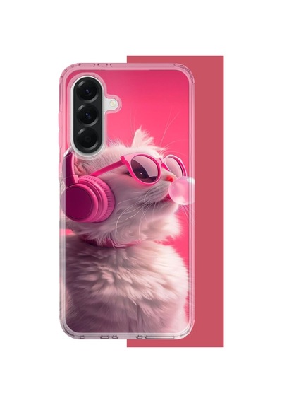 Samsung Galaxy A16 Uyumlu Pembe Gözlüklü Kedi Baskılı Silikon Kılıf Renkli