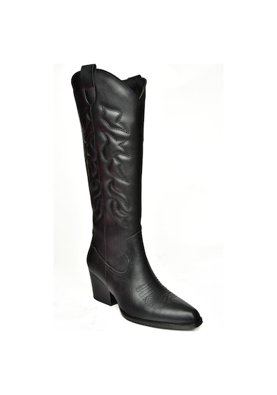 Fox Shoes T296815009 Siyah Kovboy Model Kadın Çizme Siyah-Suni Deri