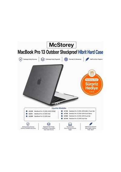 Macbook Pro 13 Darbe Korumalı Kılıf A1706 A1708 A1989 A2159 A2251 A2289 A2338 M1 M2 Uyumlu Mat Sert Kapak Koruyucu Kılıf Siyah Belirtilmemiş