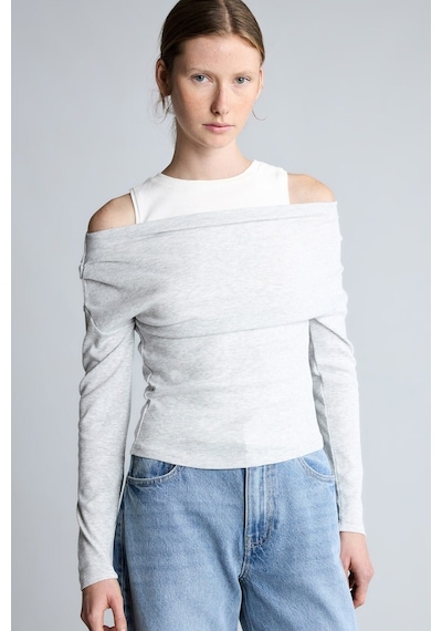 Defacto %100 Pamuk Slim Fit Tek Omuzlu Drape Detaylı Ribana Uzun Kollu Basic Tişört I2636ax26augr210 Gri-gr210