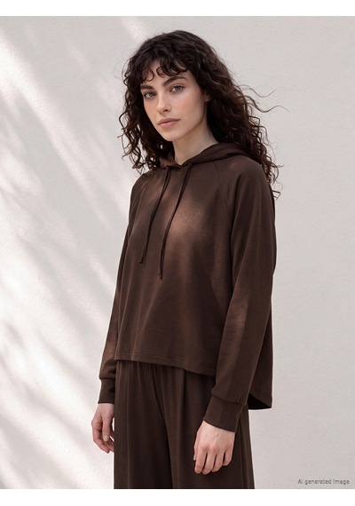 Lcw Petite Kahverengi Bağcıklı Soft Touch Kadın Hoodie