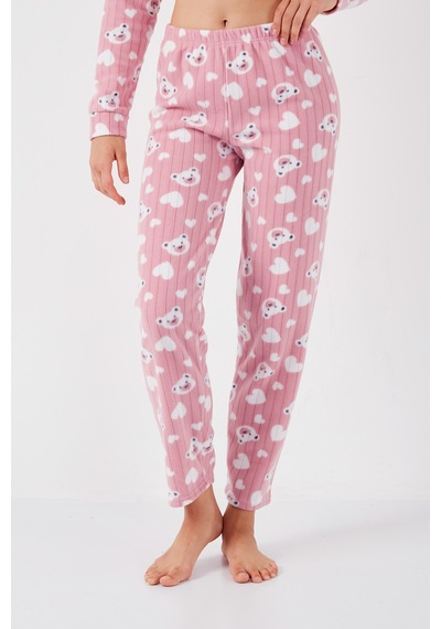 Lela Standart Fit Düğmeli Polarlı Bayan Pijama Takımı 6095617 Pudra