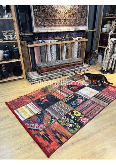 Salerno Çamaşır Makinesinde Yıkanabilir Kilim Halı Hs1004 Çok Renkli