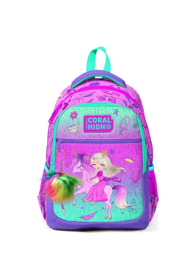 Coral High Kids Açık Pembe Mor Unicornlu Prenses Desenli Üç Bölmeli Okul Sırt Çantası 23481