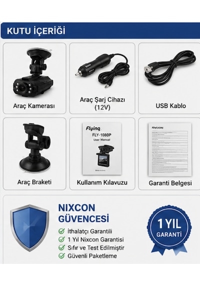 Flyinq Fly-1080p Araç İçi Kamera Hd Dvr Gece Görüşlü 2.5 Lcd Ekranlı Araç Kamerası