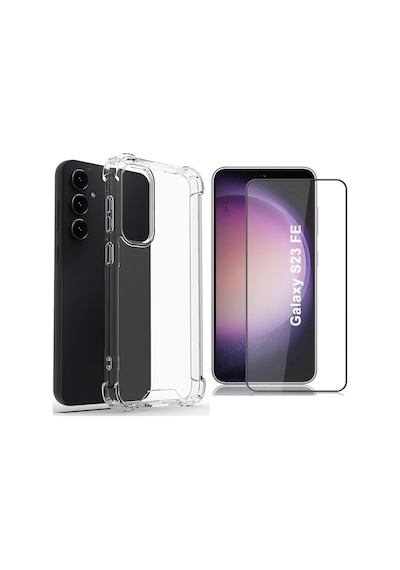 Samsung Galaxy Uyumlu S23 Fe Köşe Dolgulu Anti Shock Telefon Kılıfı Ve 5d Kırılmaz Cam Ekran Koruyucu Şeffaf