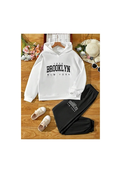Ss Sinser Çocuk Brooklynl Baskılı Kapşonlu Eşofman Takımı BEYAZ