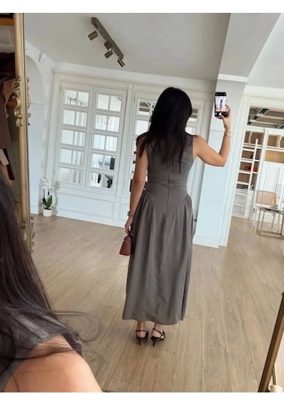 Defymoda Kolsuz Uzun Kabardin Elbise - Gri Gri
